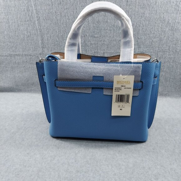 MICHAEL KORS Emilia Small Leather Satchel Crossbody NWT South Pacific Blue Bow A - Picture 3 of 13